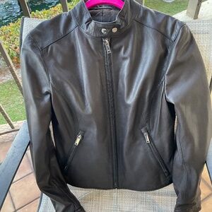 Elegant Women's DKNY Brown Leather Jacket S